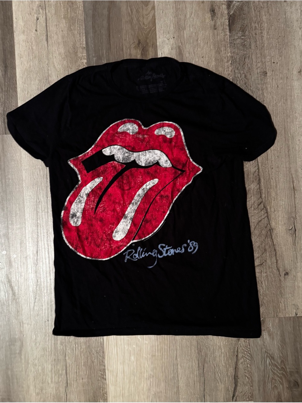 the Rolling Stones Black Tee with Red & White Tongue Logo